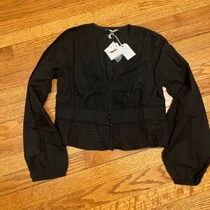 American Eagle Black Lace Inset Peplum Long Sleeve Blouse M NWT